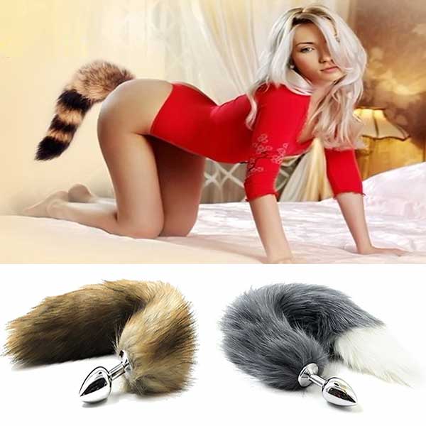 Phích cắm hậu môn lông xù màu nâu dài 40cm