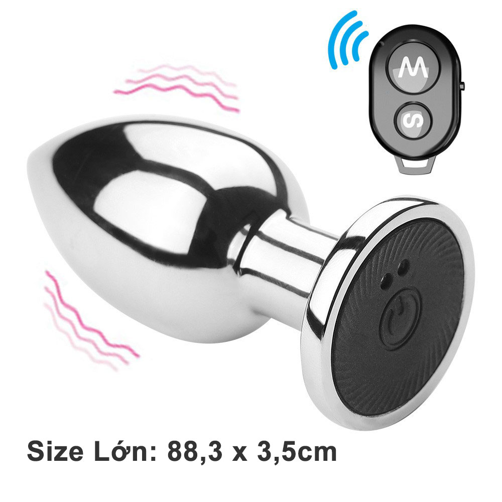 Phích cắm hậu môn inox điều khiển từ xa Prata rung 10 tần số - Size Lớn