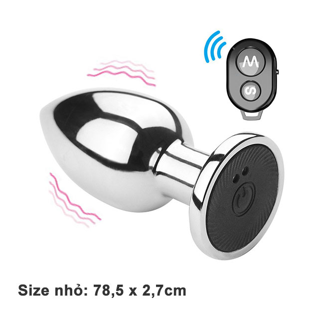 Phích cắm hậu môn inox điều khiển từ xa Prata rung 10 tần số - Size nhỏ