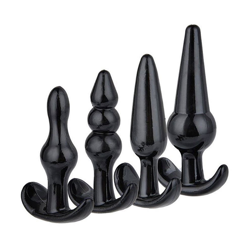 Alternative view of Set 4 butt plug silicon mềm dẻo - Đen