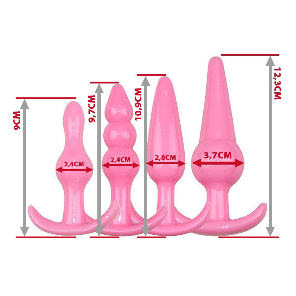Alternative view of Set 4 butt plug silicon mềm dẻo - Hồng