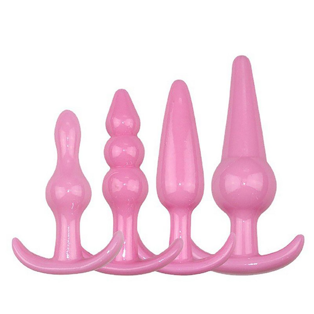 Set 4 butt plug silicon mềm dẻo - Hồng