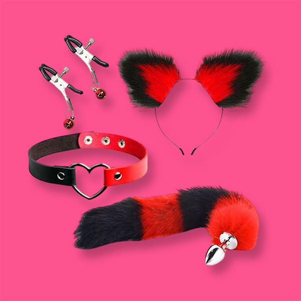 Set 4 món cosplay hồ ly tinh cổ tim (đỏ phối đen)