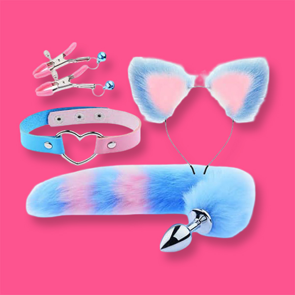 Set 4 món cosplay hồ ly tinh cổ tim (hồng phối xanh)