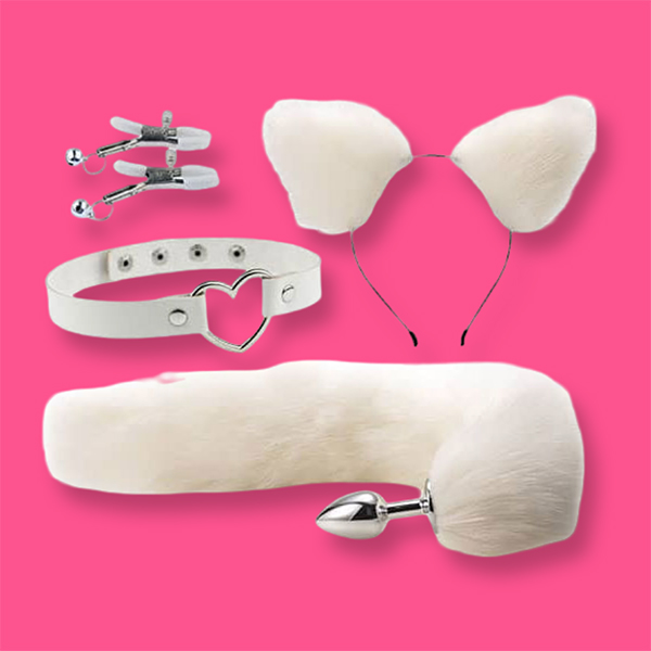 Set 4 món cosplay hồ ly tinh cổ tim (trắng)