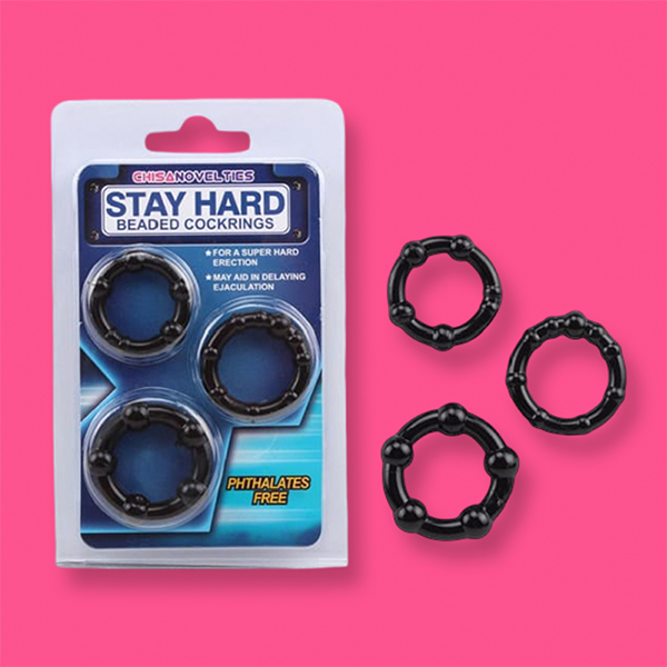 Bộ 3 vòng đeo silicon có bi cho nam Stay Hard (Đen)